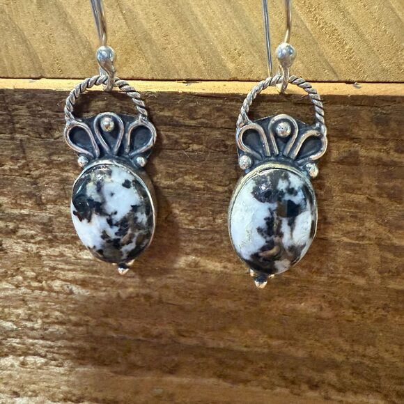 White Buffalo Dahlia Turquoise Sterling Silver Earrings - Picture 2 of 6